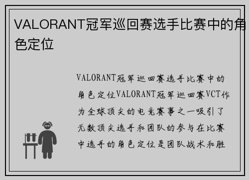 VALORANT冠军巡回赛选手比赛中的角色定位