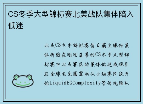 CS冬季大型锦标赛北美战队集体陷入低迷
